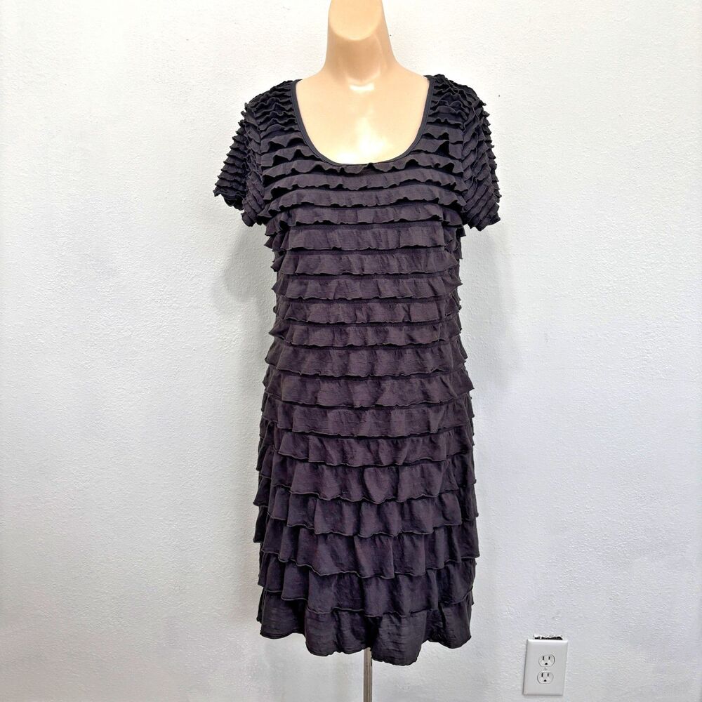 Vintage Y2K Womens Gray Tiered Ruffle Dress Large Boho Earthy Granola Cottage